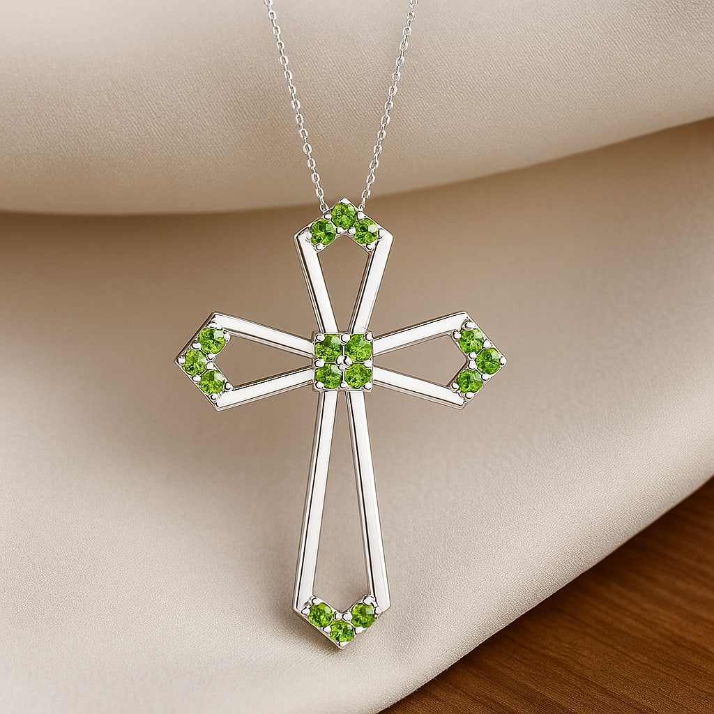 Natural Peridot Gemstone 92.5 Sterling Silver Pendant with Chain (1 of 7)