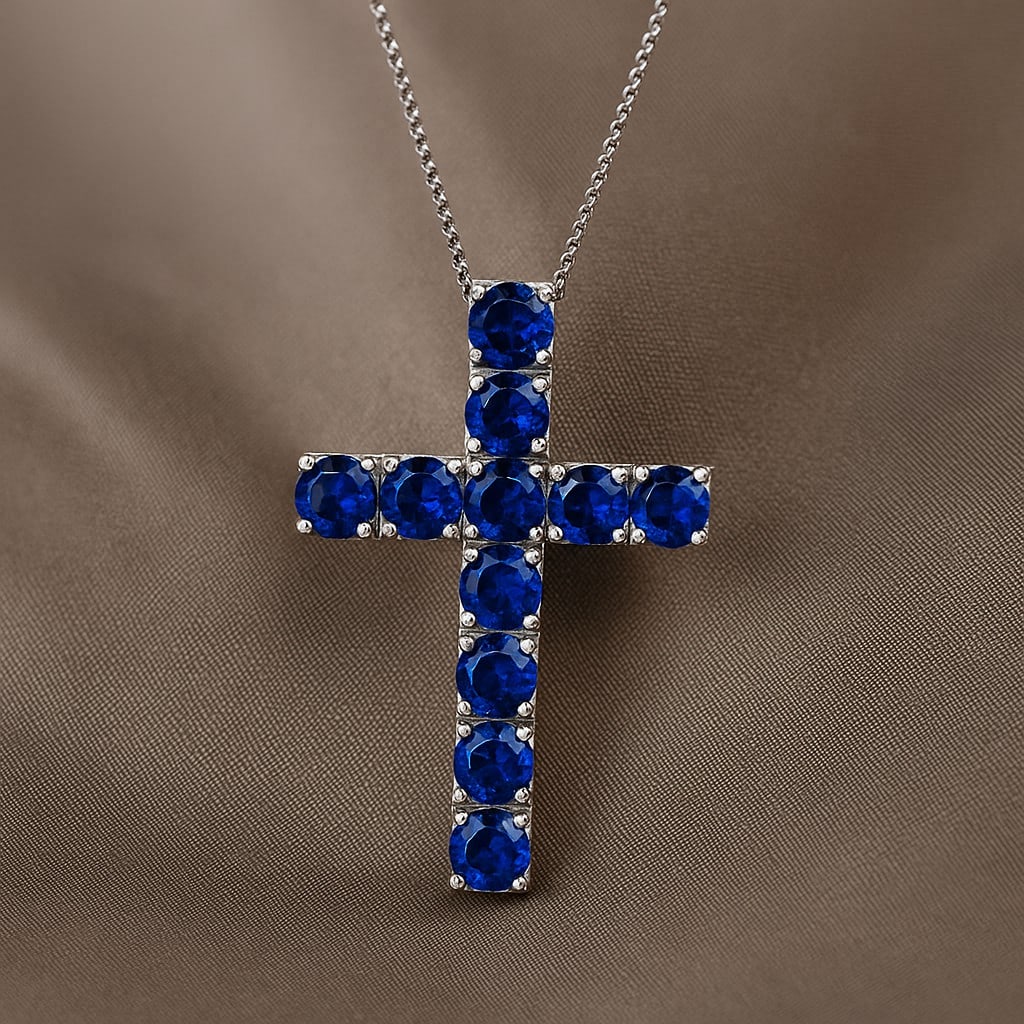 Natural Blue Sapphire Gemstone 92.5 Sterling Silver Pendant with Chain: Natural Blue Sapphire Gemstone 92.5 Sterling Silver Pendant with Chain Gemstone Shape : Round Gemstone Size : 3 MM Gemstone Quantity : 11 Pieces Metal : Silver Metal Purity : 92.5 Sterling Silver<