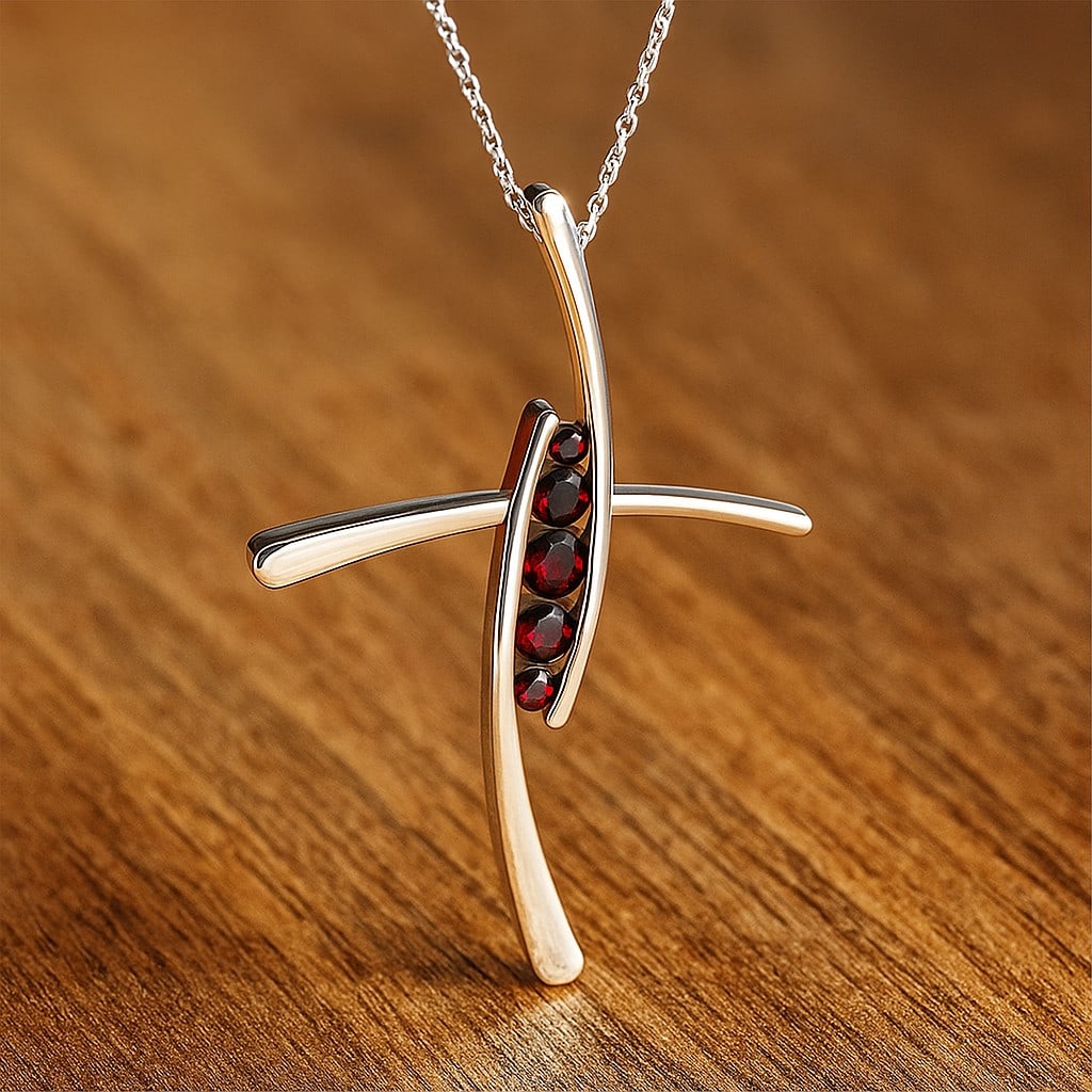 Natural Garnet Gemstone 92.5 Sterling Silver Pendant with Chain (1 of 7)