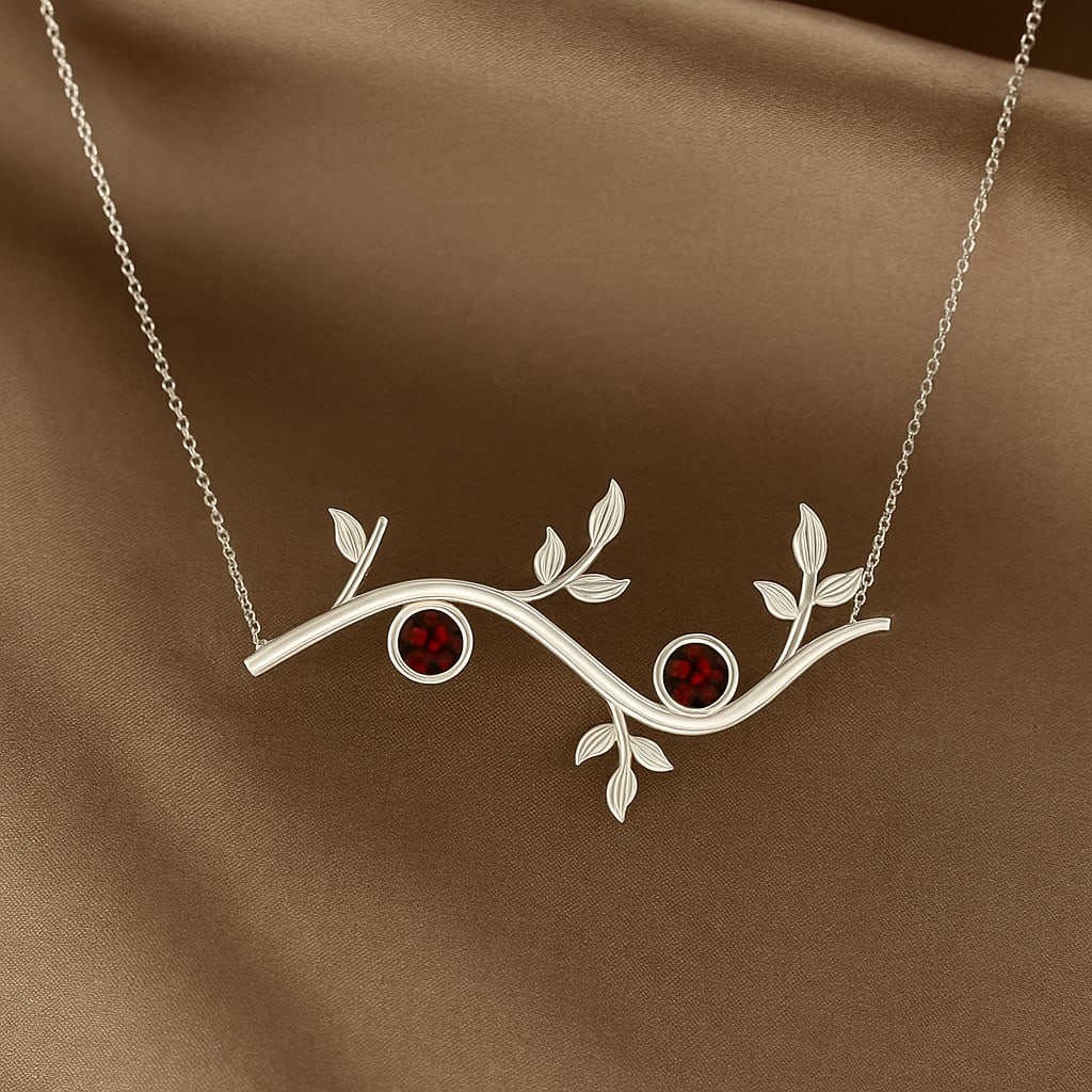 Natural Garnet Gemstone 92.5 Sterling Silver Necklace (1 of 7)