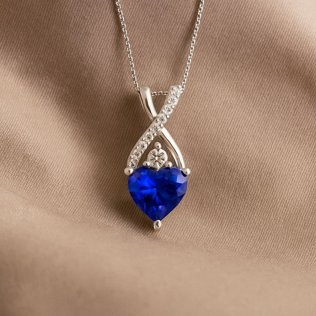 Natural Blue Sapphire & Diamond 92.5 Sterling Silver Pendant with Chain: Natural Blue Sapphire & Diamond 92.5 Sterling Silver Pendant with Chain Gemstone Shape : Heart Gemstone Size : 5 MM Gemstone Quantity : 1 Piece Diamond Type : Lab Grown Diamond Shape : Round Di