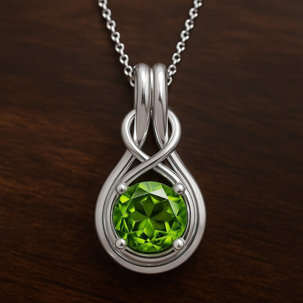 Natural Peridot Gemstone 92.5 Sterling Silver Pendant with Chain (1 of 7)