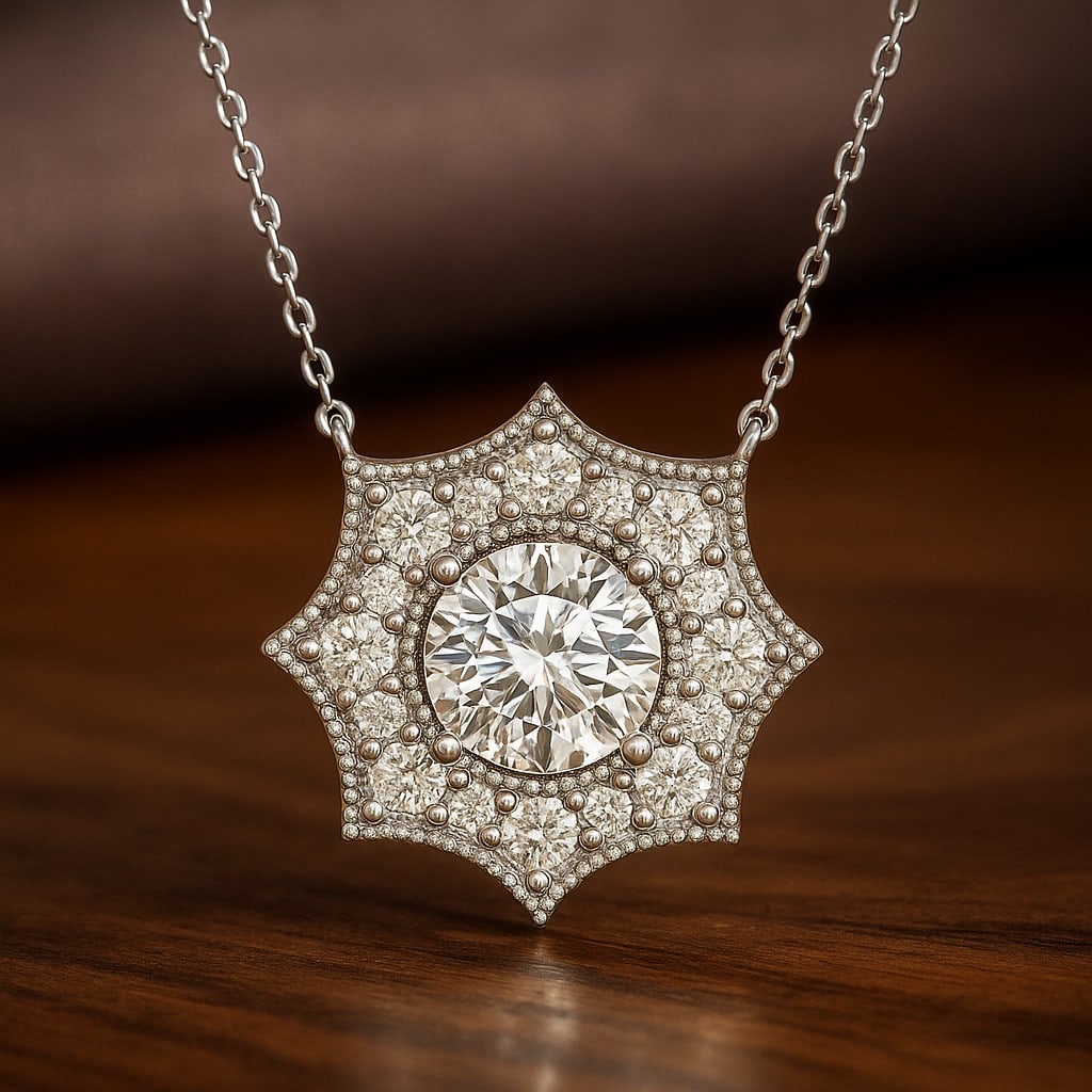 Lab Grown Diamond 92.5 Sterling Silver Pendant with Chain: Lab Grown Diamond 92.5 Sterling Silver Pendant with Chain Gemstone Shape : Round Gemstone Size : 5 MM Gemstone Quantity : 1 Piece Diamond Type : Lab Grown Diamond Shape : Round Diamond Color :