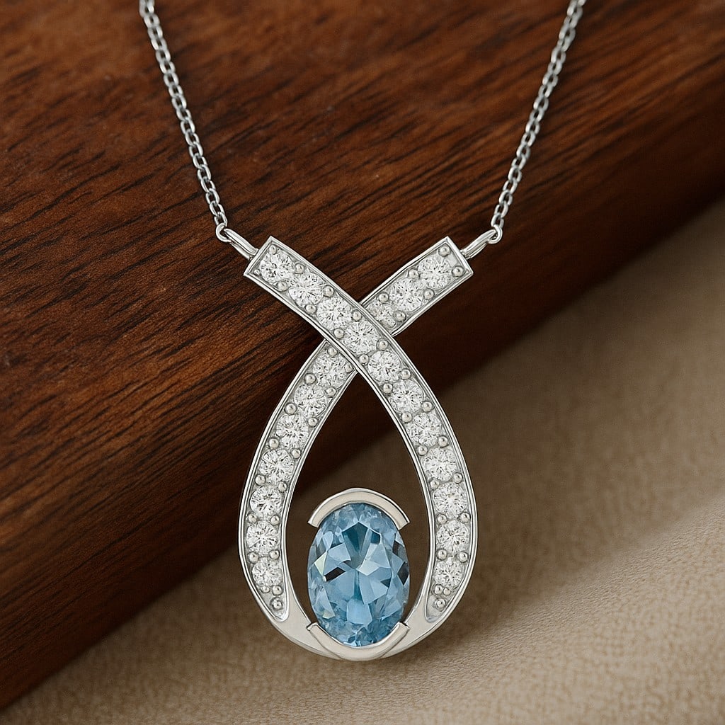 Natural Aquamarine & Diamond 92.5 Sterling Silver Pendant with Chain: Natural Aquamarine & Diamond 92.5 Sterling Silver Pendant with Chain Gemstone Shape : Oval Gemstone Size : 7x5 MM Gemstone Quantity : 1 Piece Diamond Type : Lab Grown Diamond Shape : Round Diam