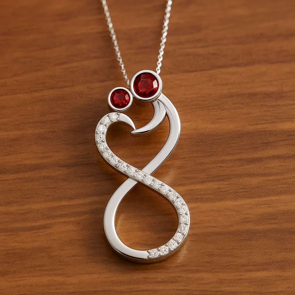 Natural Ruby & Diamond 92.5 Sterling Silver Pendant with Chain: Natural Ruby & Diamond 92.5 Sterling Silver Pendant with Chain Gemstone Shape : Round Gemstone Size : 3.2 MM, 2.8 MM Gemstone Quantity : 2 Pieces Diamond Type : Lab Grown Diamond Shape : Round