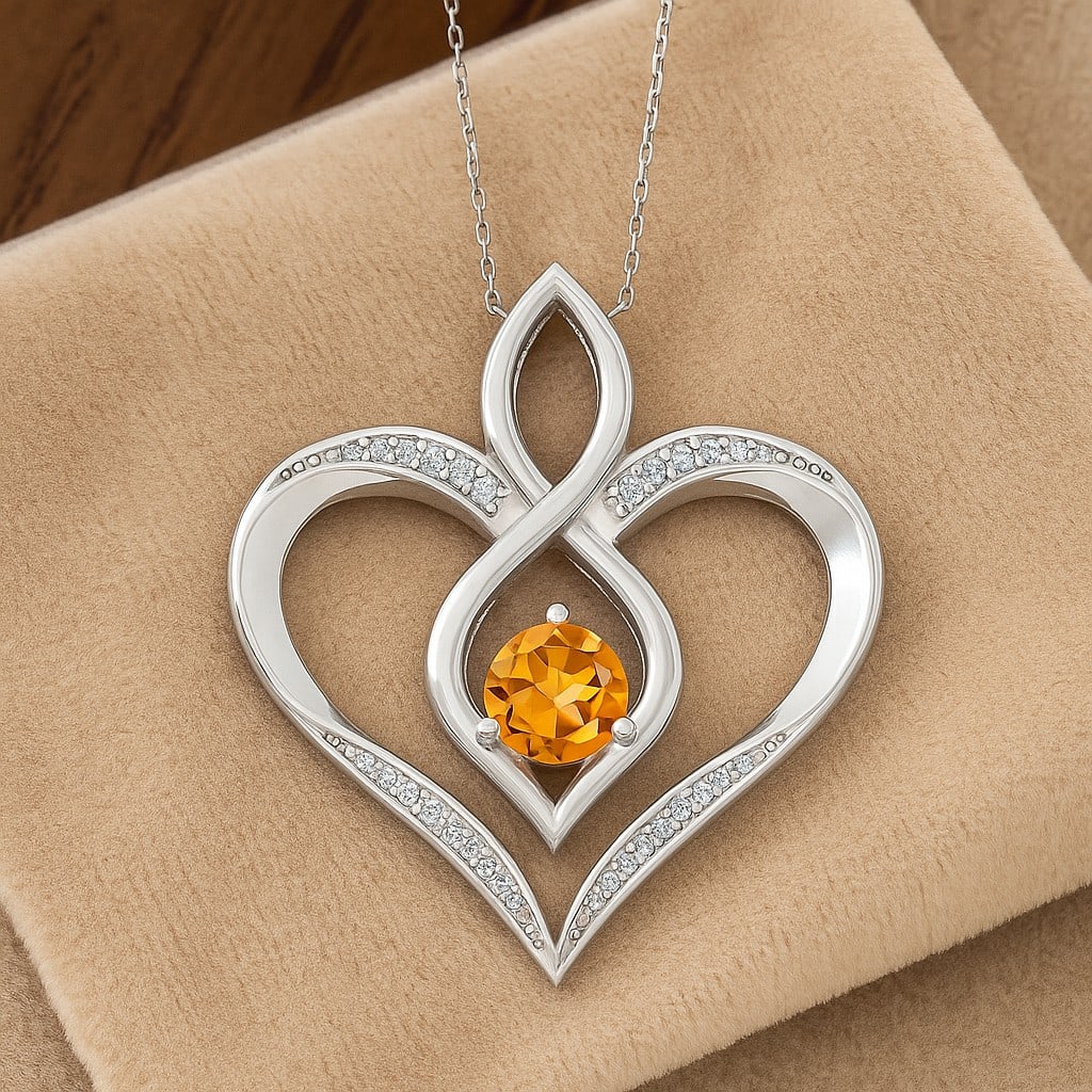 Natural Citrine & Diamond 92.5 Sterling Silver Pendant with Chain: Natural Citrine & Diamond 92.5 Sterling Silver Pendant with Chain Gemstone Shape : Round Gemstone Size : 5 MM Gemstone Quantity : 1 Piece Diamond Type : Lab Grown Diamond Shape : Round Diamond
