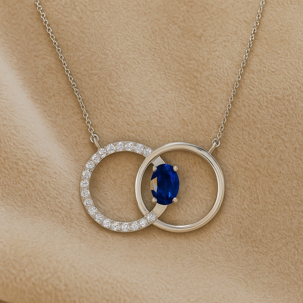 Natural Blue Sapphire & Diamond 92.5 Sterling Silver Pendant with Chain (1 of 7)