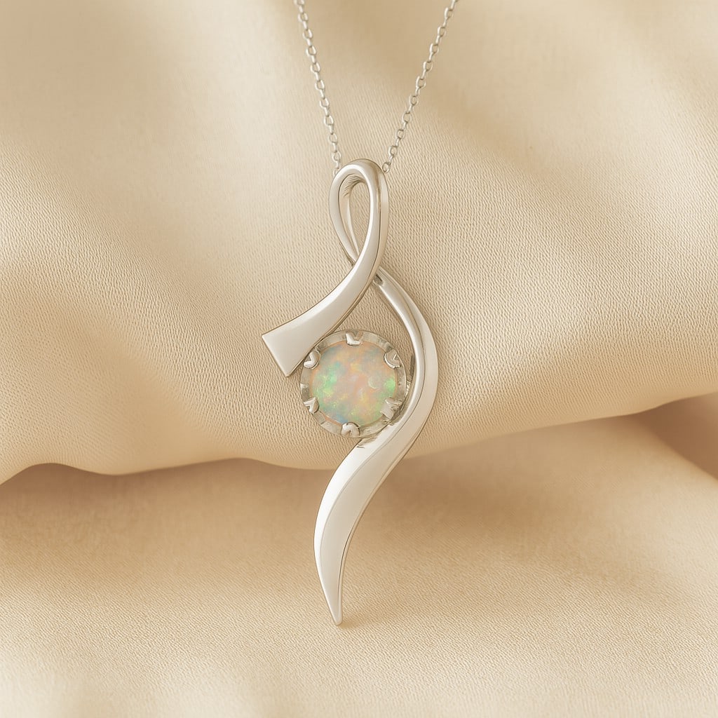 Natural Opal Gemstone 92.5 Sterling Silver Pendant with Chain: Natural Opal Gemstone 92.5 Sterling Silver Pendant with Chain Gemstone Shape : Round Gemstone Size : 6.00 MM Gemstone Quantity : 1 Piece Metal : Silver Metal Purity : 92.5 Sterling Silver Penda