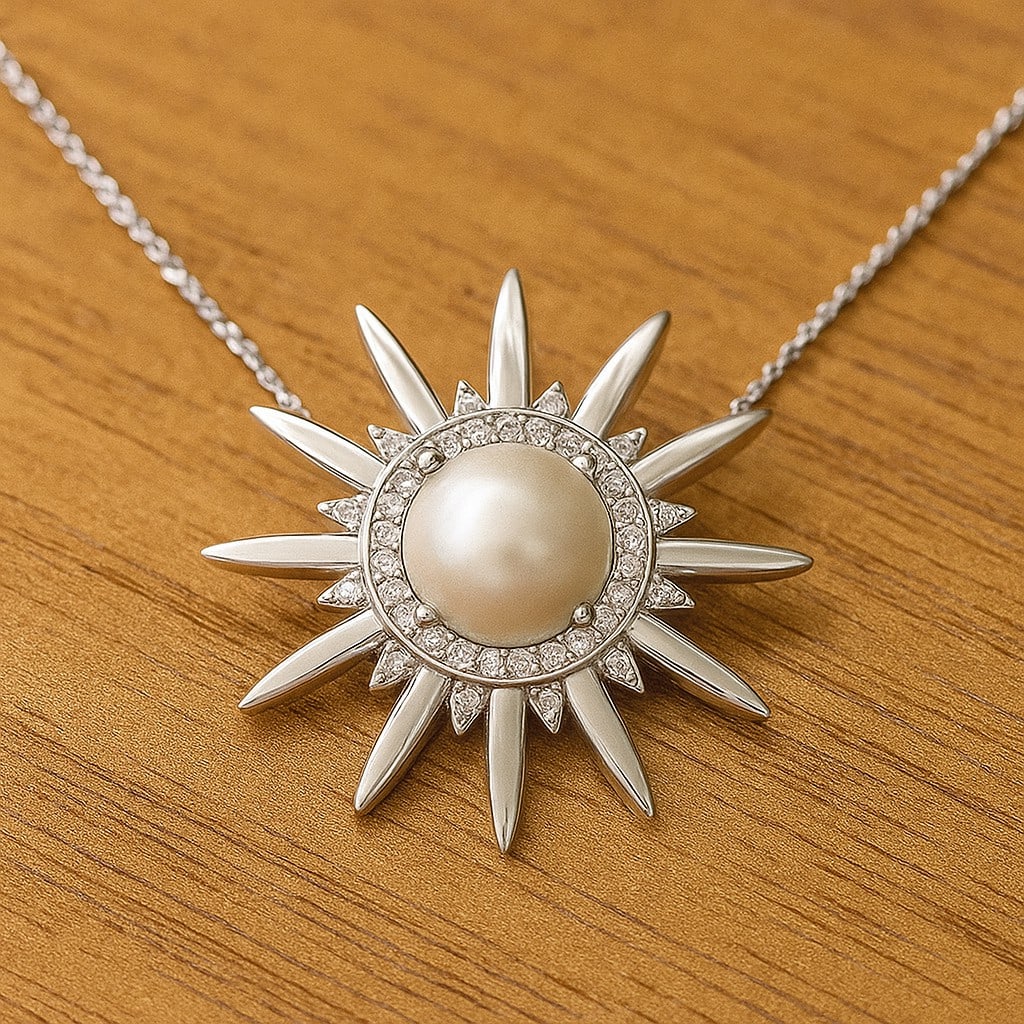 Natural Pearl & Diamond 92.5 Sterling Silver Pendant with Chain: Natural Pearl & Diamond 92.5 Sterling Silver Pendant with Chain Gemstone Shape : Round Gemstone Size : 8 MM Gemstone Quantity : 1 Piece Diamond Type : Lab Grown Diamond Shape : Round Diamond Co