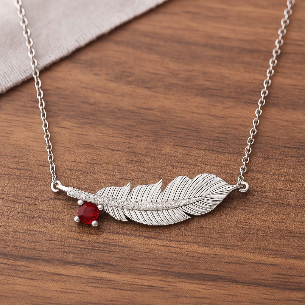 Natural Ruby & Diamond 92.5 Sterling Silver Necklace: Natural Ruby & Diamond 92.5 Sterling Silver Necklace Gemstone Shape : Round Gemstone Size : 3 MM Gemstone Quantity : 1 Piece Diamond Type : Lab Grown Diamond Shape : Round Diamond Color : D-