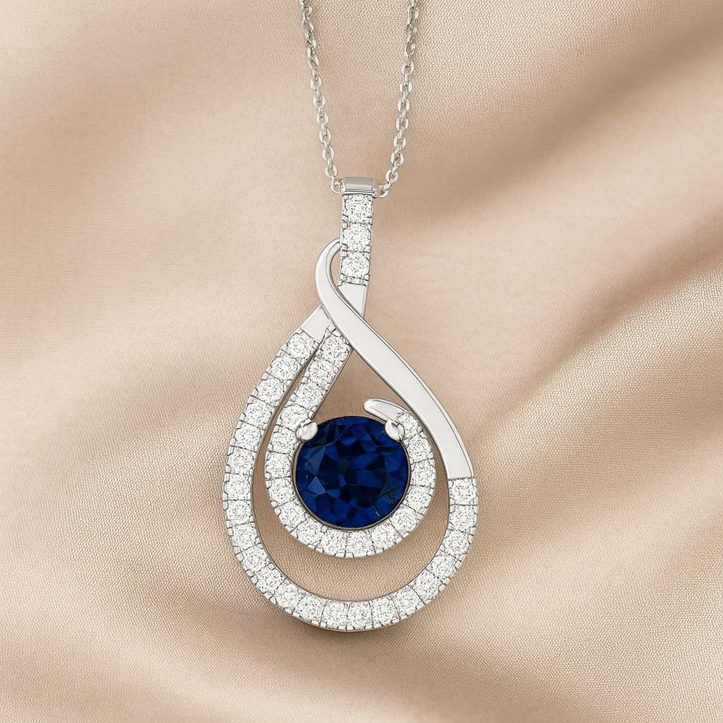 Natural London Blue Topaz & Diamond 92.5 Sterling Silver Pendant with Chain: Natural London Blue Topaz & Diamond 92.5 Sterling Silver Pendant with Chain Gemstone Shape : Round Gemstone Size : 5 MM Gemstone Quantity : 1 Piece Diamond Type : Lab Grown Diamond Shape : Round