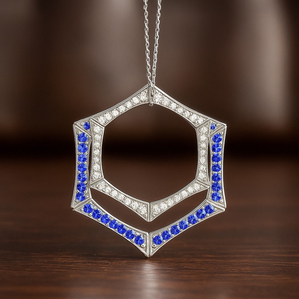 Natural Tanzanite & Diamond 92.5 Sterling Silver Pendant with Chain (1 of 7)