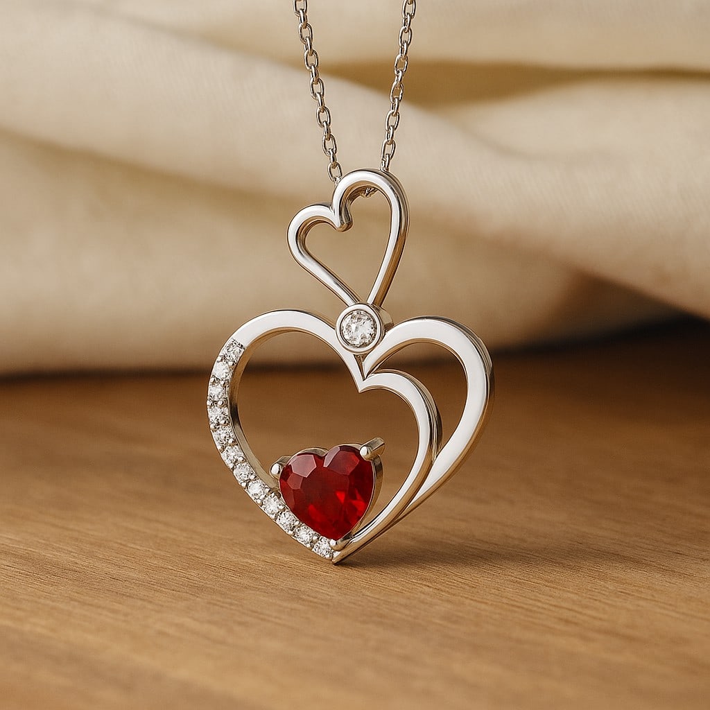 Natural Garnet & Diamond 92.5 Sterling Silver Pendant with Chain: Natural Garnet & Diamond 92.5 Sterling Silver Pendant with Chain Gemstone Shape : Heart Gemstone Size : 6 MM Gemstone Quantity : 1 Piece Diamond Type : Lab Grown Diamond Shape : Round Diamond C
