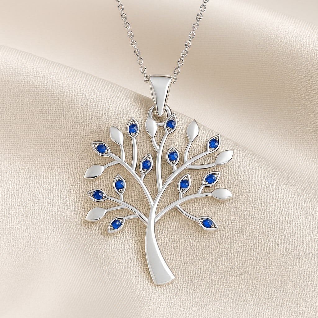 Natural Blue Sapphire Gemstone 92.5 Sterling Silver Pendant with Chain (1 of 7)