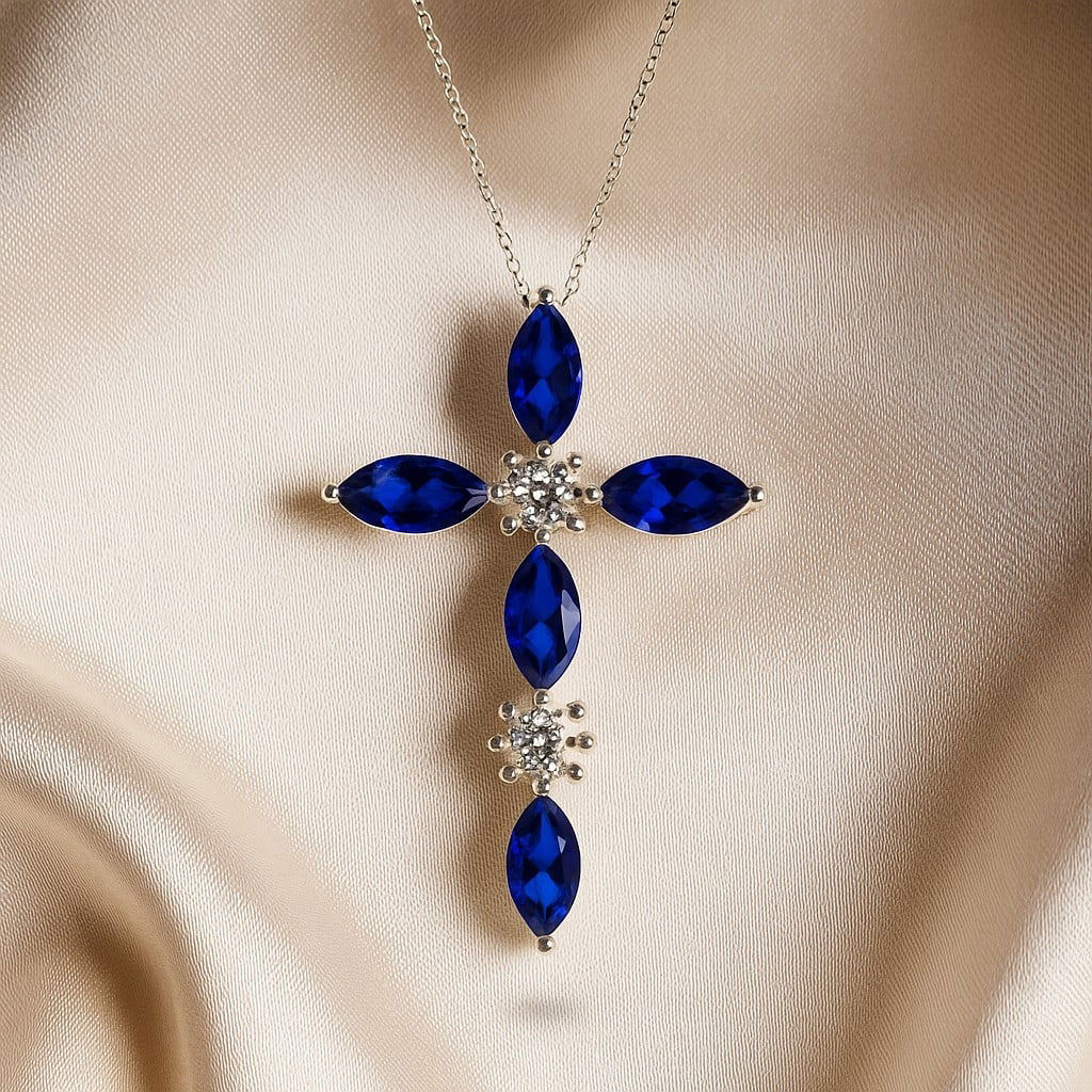Natural Blue Sapphire & Diamond 92.5 Sterling Silver Pendant with Chain: Natural Blue Sapphire & Diamond 92.5 Sterling Silver Pendant with Chain Gemstone Shape : Marquise Gemstone Size : 7x3.5 MM Gemstone Quantity : 5 Pieces Diamond Type : Lab Grown Diamond Shape : Round</