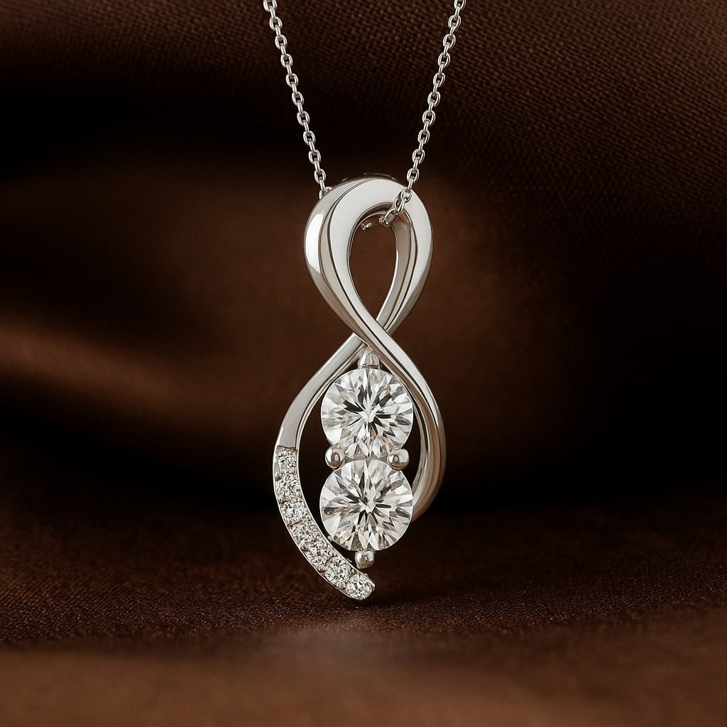 Lab Grown Diamond 92.5 Sterling Silver Pendant with Chain: Lab Grown Diamond 92.5 Sterling Silver Pendant with Chain Gemstone Shape : Round Gemstone Size : 5.5 MM Gemstone Quantity : 2 Pieces Diamond Type : Lab Grown Diamond Shape : Round Diamond Color