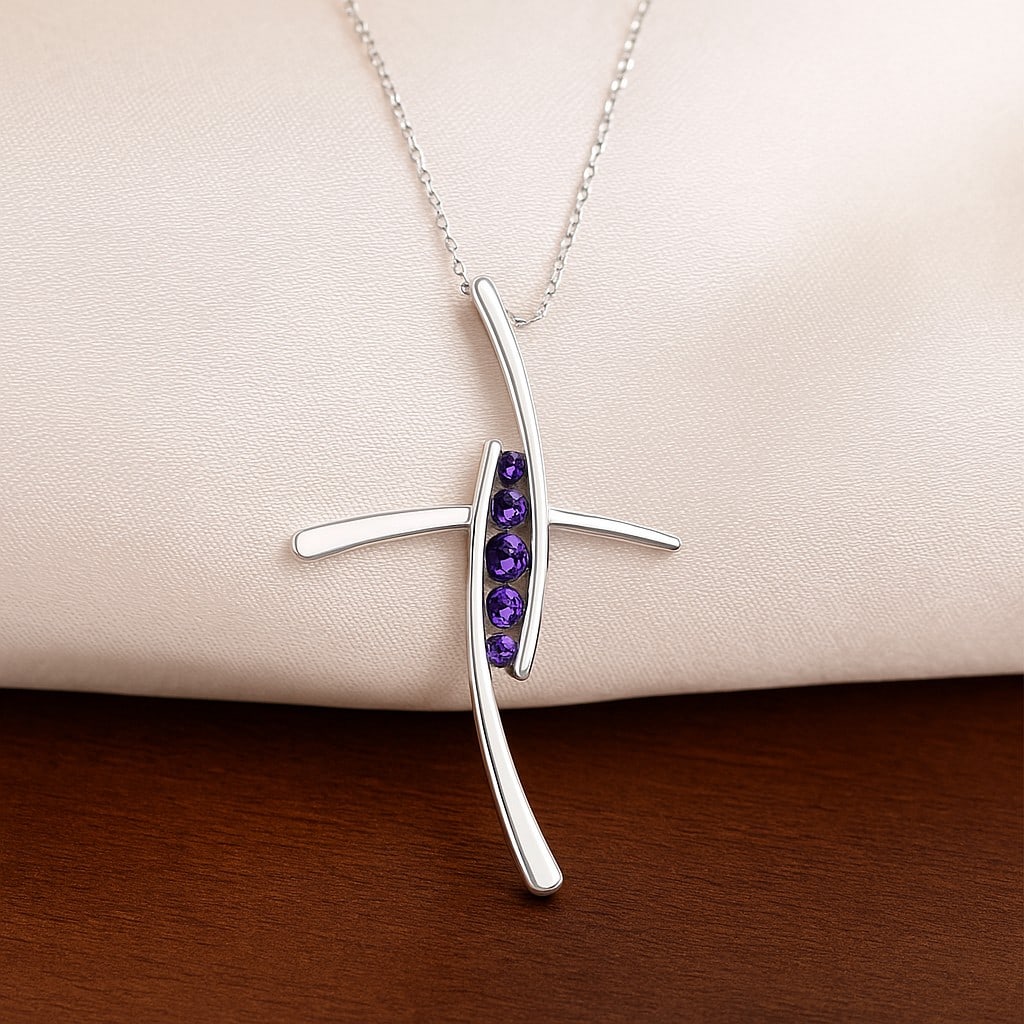 Natural Amethyst Gemstone 92.5 Sterling Silver Pendant with Chain (1 of 7)