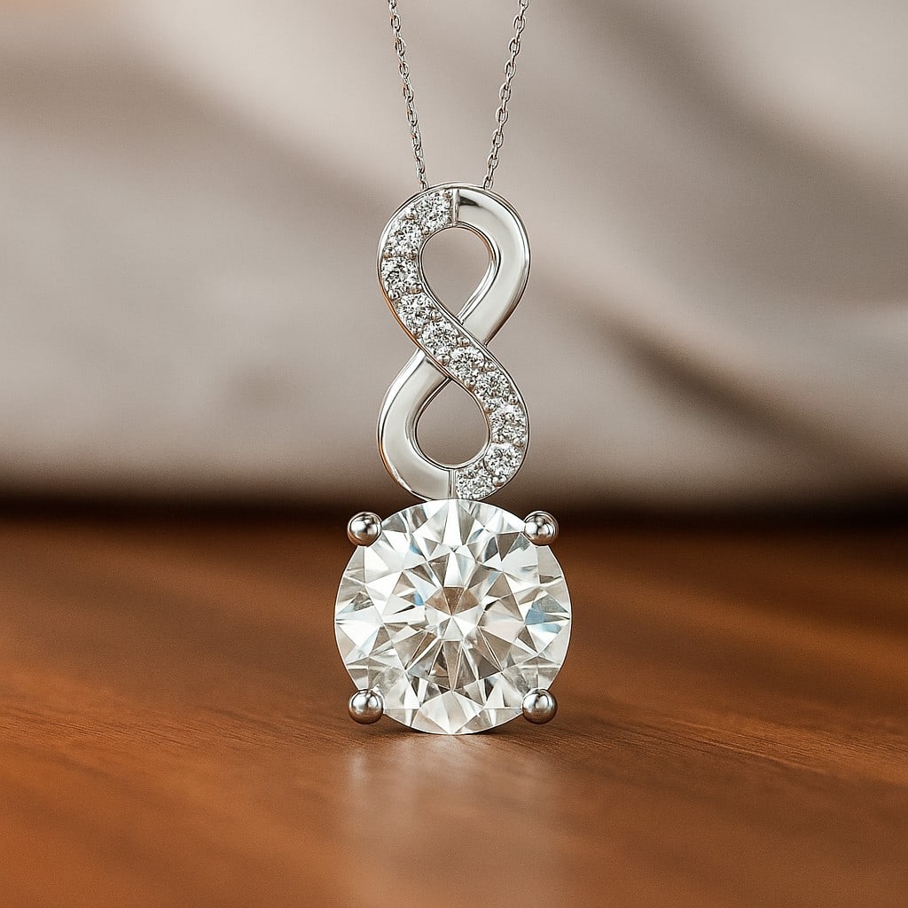 Lab Grown Diamond 92.5 Sterling Silver Pendant with Chain: Lab Grown Diamond 92.5 Sterling Silver Pendant with Chain Gemstone Shape : Round Gemstone Size : 7 MM Gemstone Quantity : 1 Piece Diamond Type : Lab Grown Diamond Shape : Round Diamond Color :