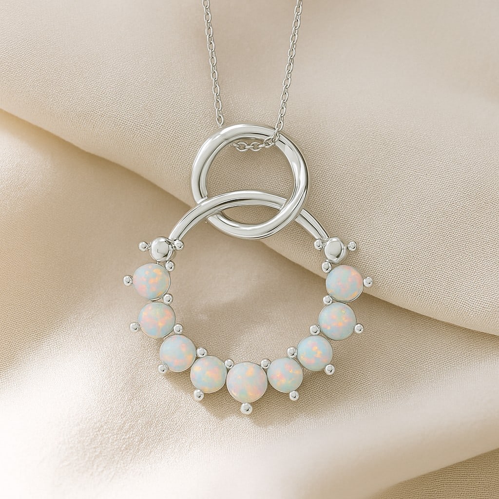 Natural Opal Gemstone 92.5 Sterling Silver Pendant with Chain: Natural Opal Gemstone 92.5 Sterling Silver Pendant with Chain Gemstone Shape : Round Gemstone Size : 3 MM, 2.5 MM Gemstone Quantity : 9 Pieces Metal : Silver Metal Purity : 92.5 Sterling Silver