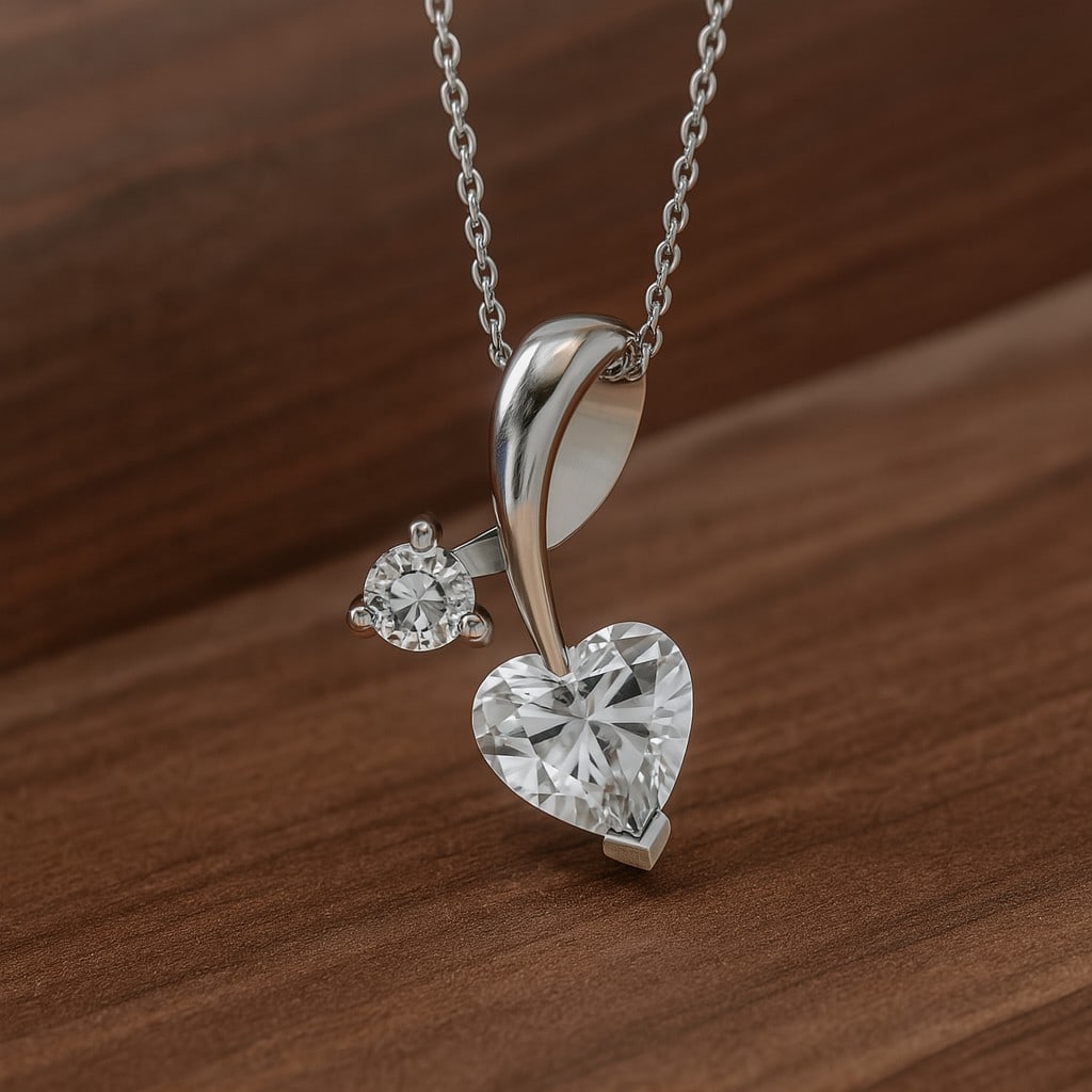 Lab Grown Diamond 92.5 Sterling Silver Pendant with Chain: Lab Grown Diamond 92.5 Sterling Silver Pendant with Chain Gemstone Shape : Heart Gemstone Size : 4 MM Gemstone Quantity : 1 Piece Diamond Type : Lab Grown Diamond Shape : Round Diamond Color :