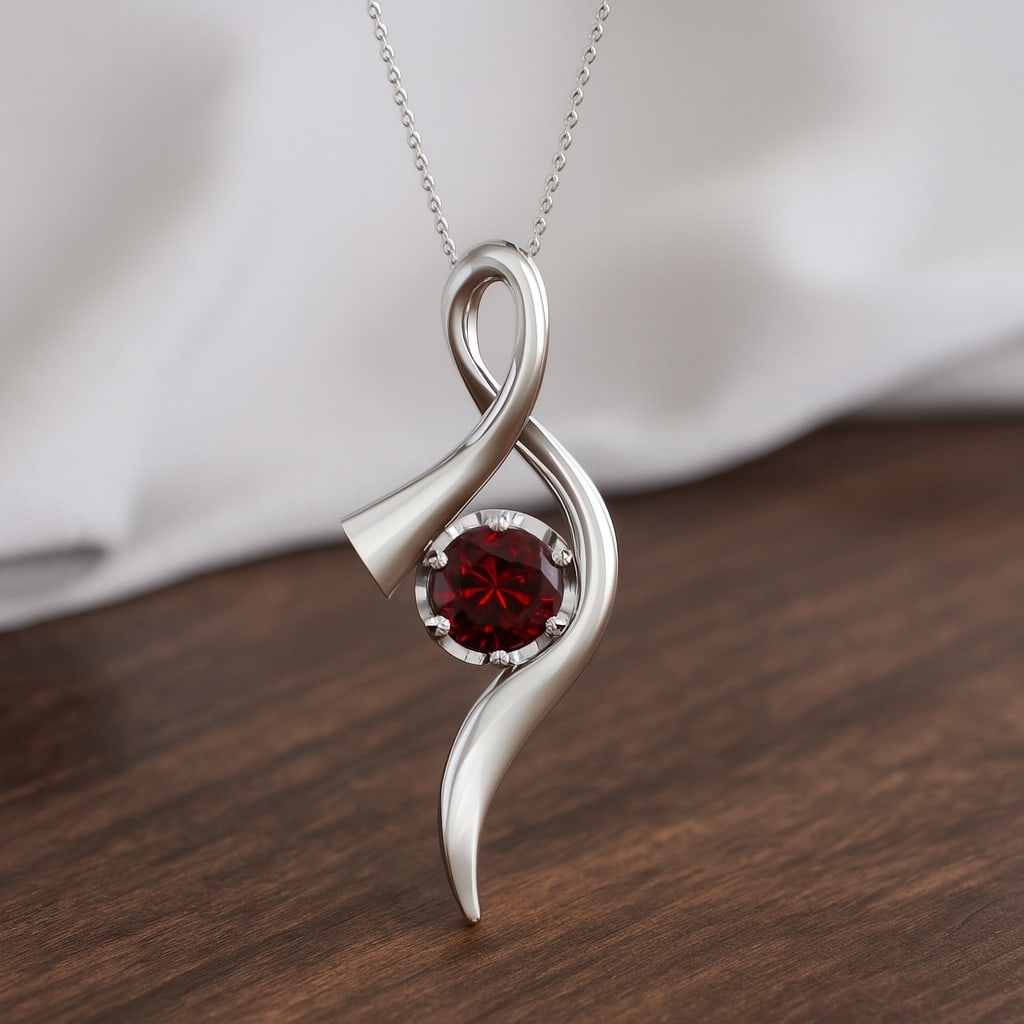 Natural Garnet Gemstone 92.5 Sterling Silver Pendant with Chain: Natural Garnet Gemstone 92.5 Sterling Silver Pendant with Chain Gemstone Shape : Round Gemstone Size : 6.00 MM Gemstone Quantity : 1 Piece Metal : Silver Metal Purity : 92.5 Sterling Silver Pen