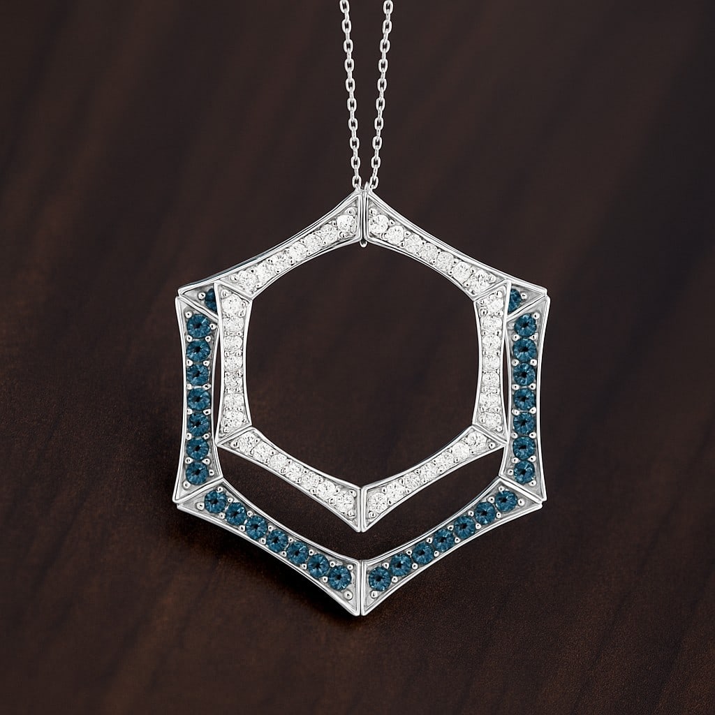 Natural London Blue Topaz & Diamond 92.5 Sterling Silver Pendant with Chain: Natural London Blue Topaz & Diamond 92.5 Sterling Silver Pendant with Chain Gemstone Shape : Round Gemstone Size : 1.4 MM Gemstone Quantity : 84 Pieces Diamond Type : Lab Grown Diamond Shape : Round</
