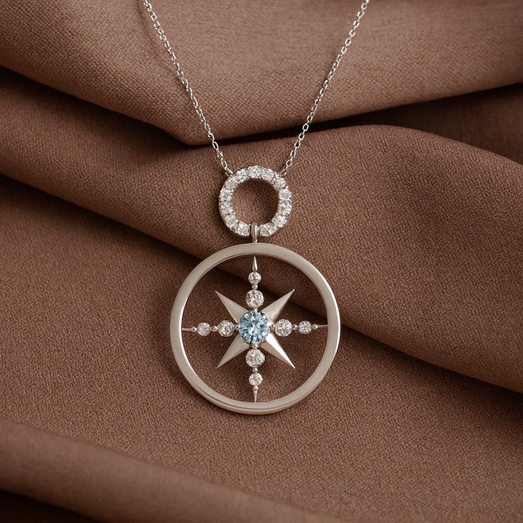 Natural Aquamarine & Diamond 92.5 Sterling Silver Pendant with Chain: Natural Aquamarine & Diamond 92.5 Sterling Silver Pendant with Chain Gemstone Shape : Round Gemstone Size : 3 MM Gemstone Quantity : 1 Piece Diamond Type : Lab Grown Diamond Shape : Round Diamo