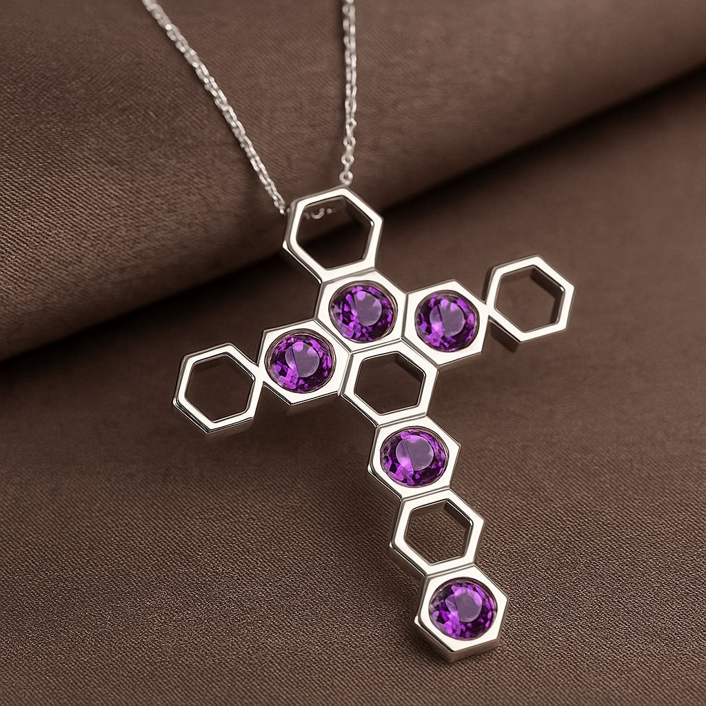 Natural Amethyst Gemstone 92.5 Sterling Silver Pendant with Chain (1 of 7)