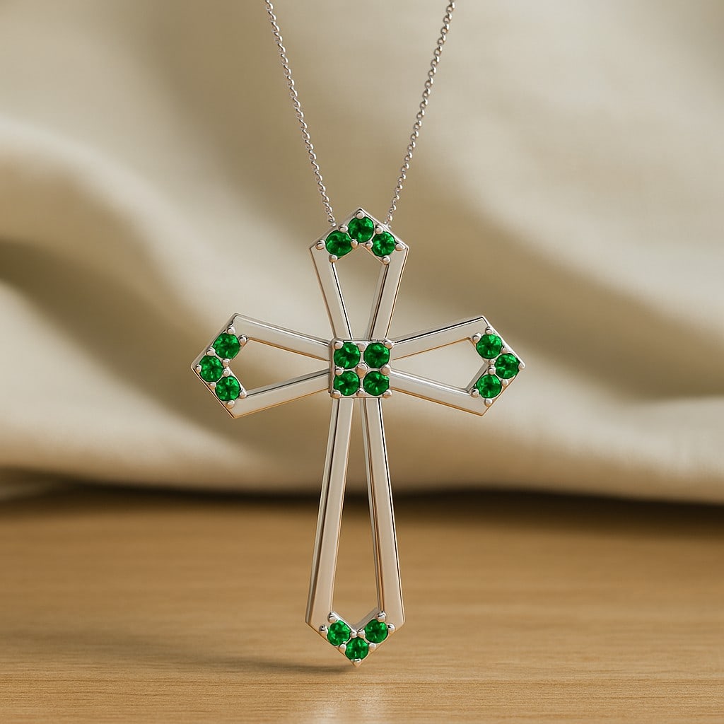 Lab Grown Emerald Gemstone 92.5 Sterling Silver Pendant with Chain (1 of 7)