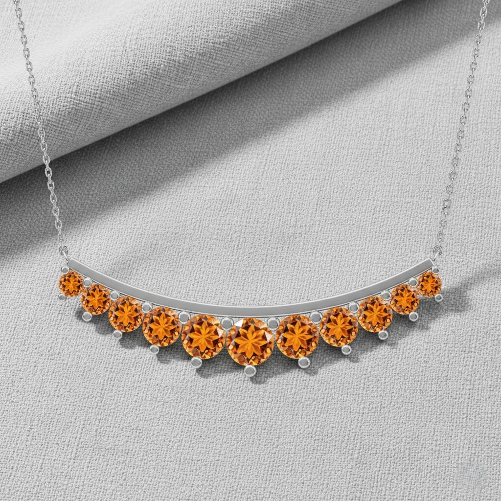 Natural Citrine Gemstone 92.5 Sterling Silver Necklace: Natural Citrine Gemstone 92.5 Sterling Silver Necklace Gemstone Shape : Round Gemstone Size : 2.2 - 4.2 MM Gemstone Quantity : 11 Pieces Metal : Silver Metal Purity : 92.5 Sterling Silver Penda