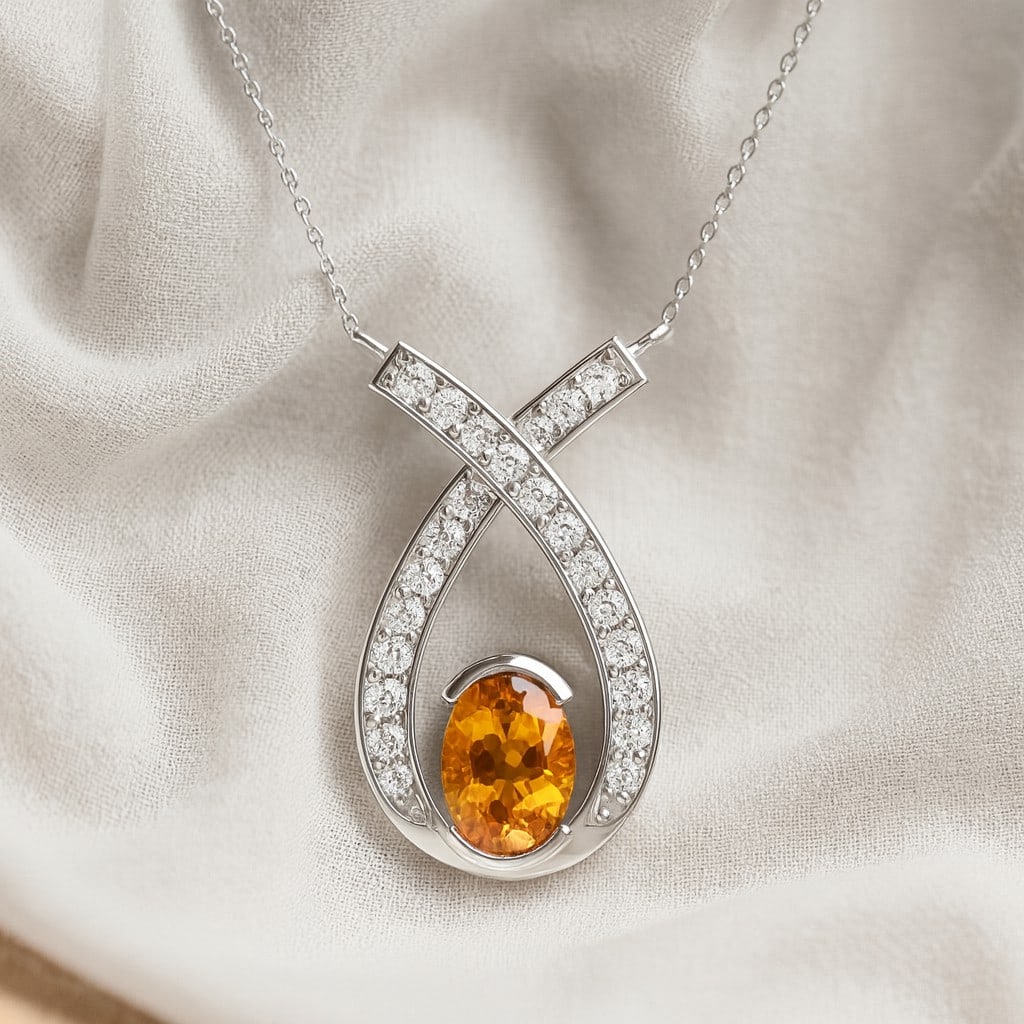 Natural Citrine & Diamond 92.5 Sterling Silver Pendant with Chain: Natural Citrine & Diamond 92.5 Sterling Silver Pendant with Chain Gemstone Shape : Oval Gemstone Size : 7x5 MM Gemstone Quantity : 1 Piece Diamond Type : Lab Grown Diamond Shape : Round Diamond