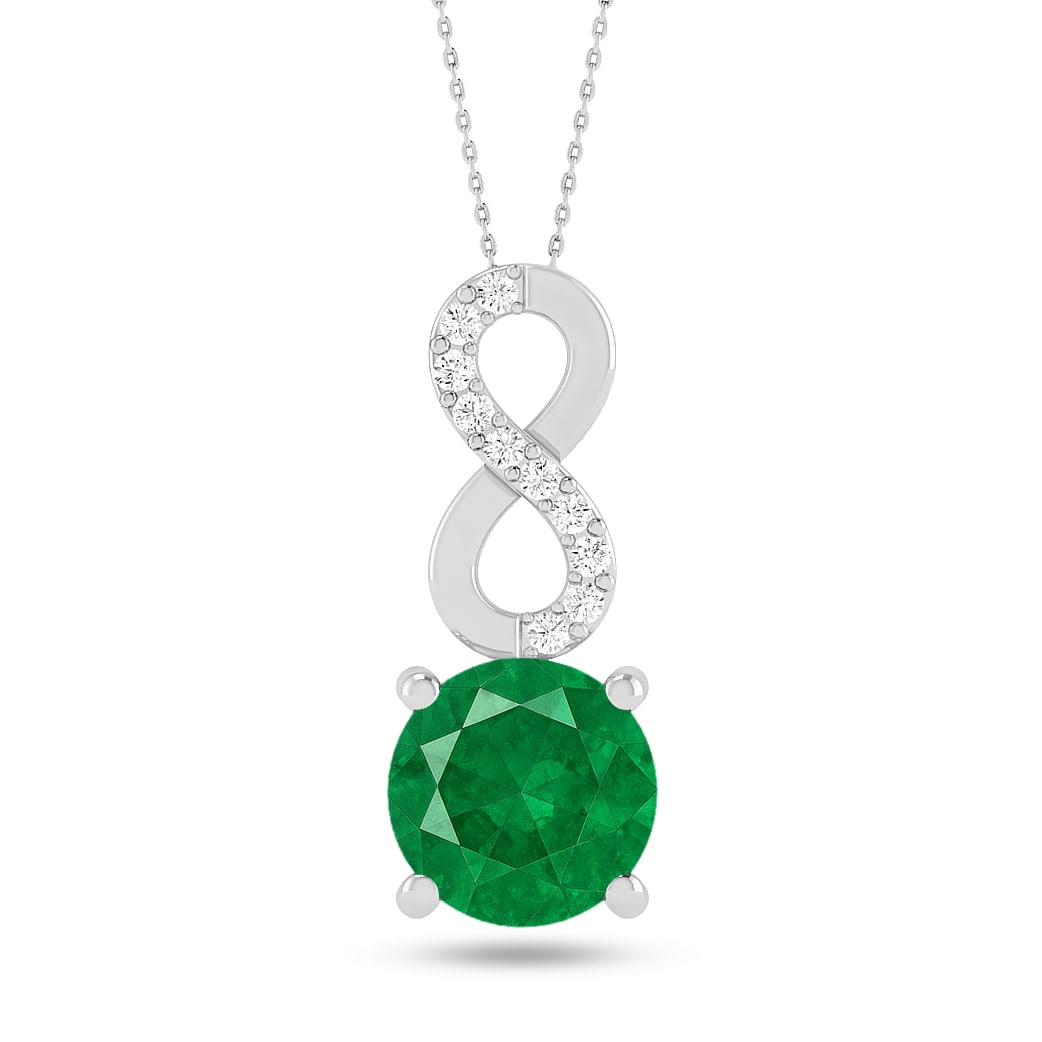 Lab Grown Emerald & Diamond 92.5 Sterling Silver Pendant with Chain: Lab Grown Emerald & Diamond 92.5 Sterling Silver Pendant with Chain Gemstone Shape : Round Gemstone Size : 7 MM Gemstone Quantity : 1 Piece Diamond Type : Lab Grown Diamond Shape : Round Diamon