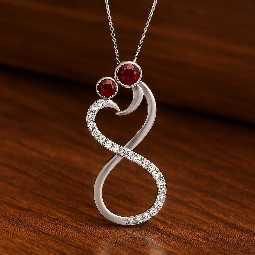 Natural Garnet & Diamond 92.5 Sterling Silver Pendant with Chain: Natural Garnet & Diamond 92.5 Sterling Silver Pendant with Chain Gemstone Shape : Round Gemstone Size : 3.2 MM, 2.8 MM Gemstone Quantity : 2 Pieces Diamond Type : Lab Grown Diamond Shape : Round