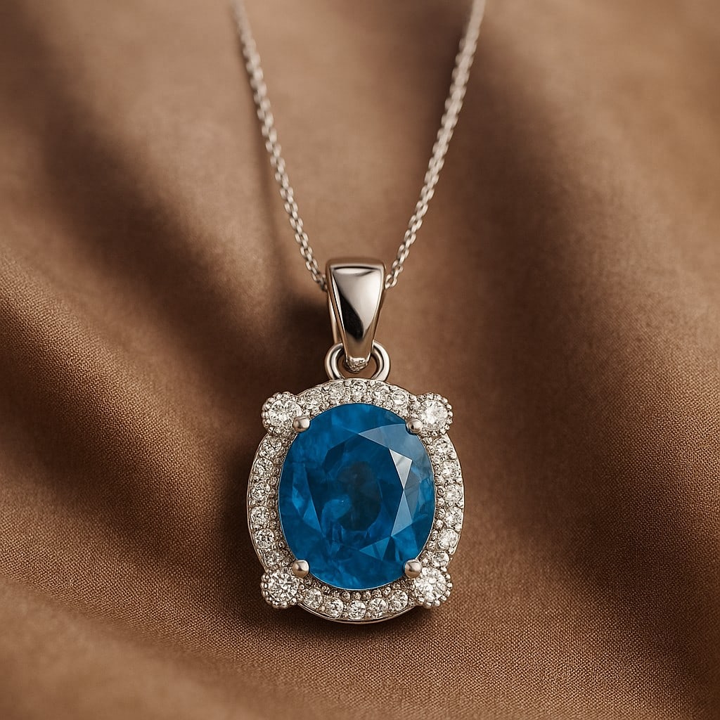 Natural Swiss Blue Topaz & Diamond 92.5 Sterling Silver Pendant with Chain (1 of 7)