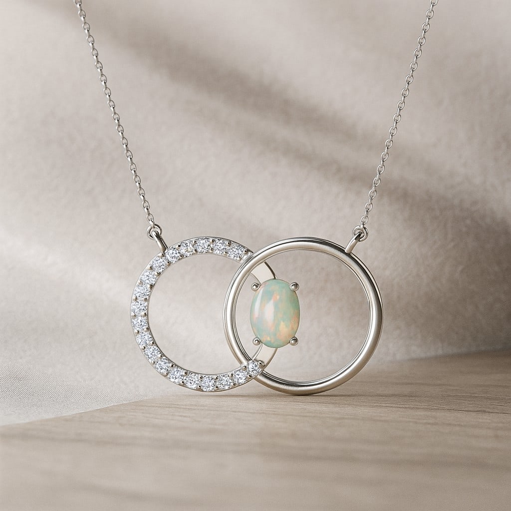 Natural Opal & Diamond 92.5 Sterling Silver Pendant with Chain (1 of 7)