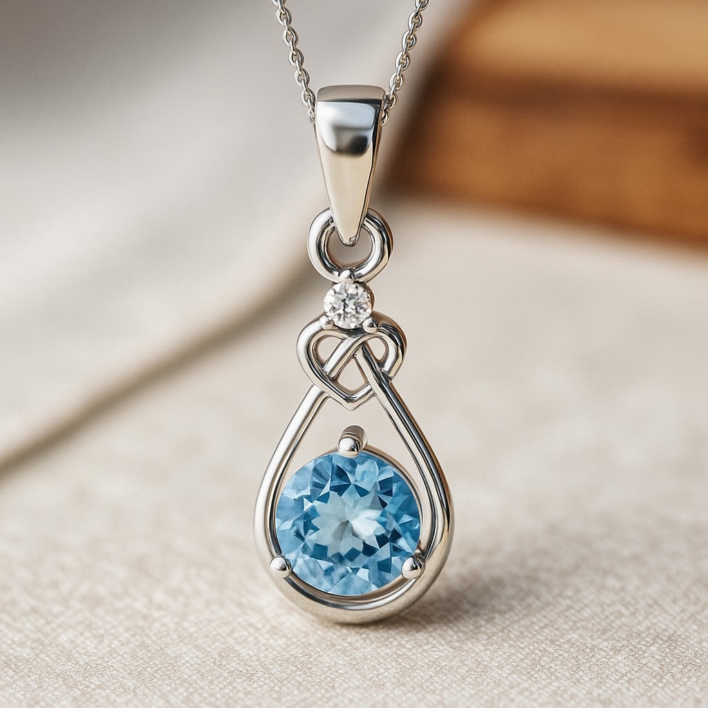 Natural Aquamarine & Diamond 92.5 Sterling Silver Pendant with Chain: Natural Aquamarine & Diamond 92.5 Sterling Silver Pendant with Chain Gemstone Shape : Round Gemstone Size : 6 MM Gemstone Quantity : 1 Piece Diamond Type : Lab Grown Diamond Shape : Round Diamo