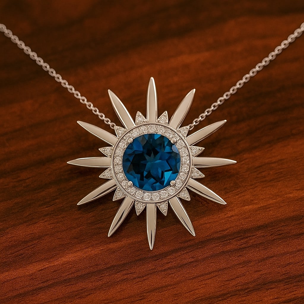 Natural London Blue Topaz & Diamond 92.5 Sterling Silver Pendant with Chain: Natural London Blue Topaz & Diamond 92.5 Sterling Silver Pendant with Chain Gemstone Shape : Round Gemstone Size : 8 MM Gemstone Quantity : 1 Piece Diamond Type : Lab Grown Diamond Shape : Round