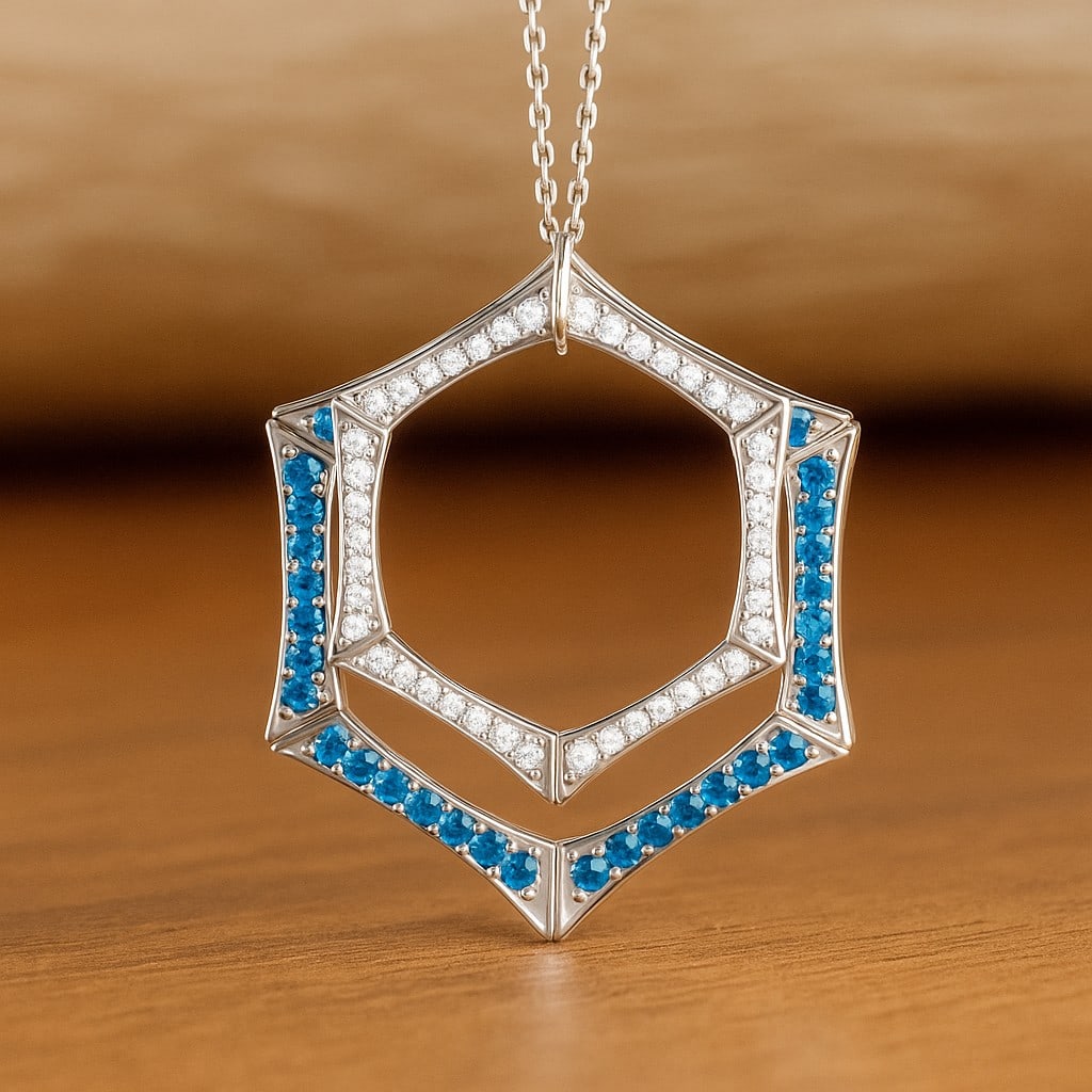 Natural Swiss Blue Topaz & Diamond 92.5 Sterling Silver Pendant with Chain (1 of 7)