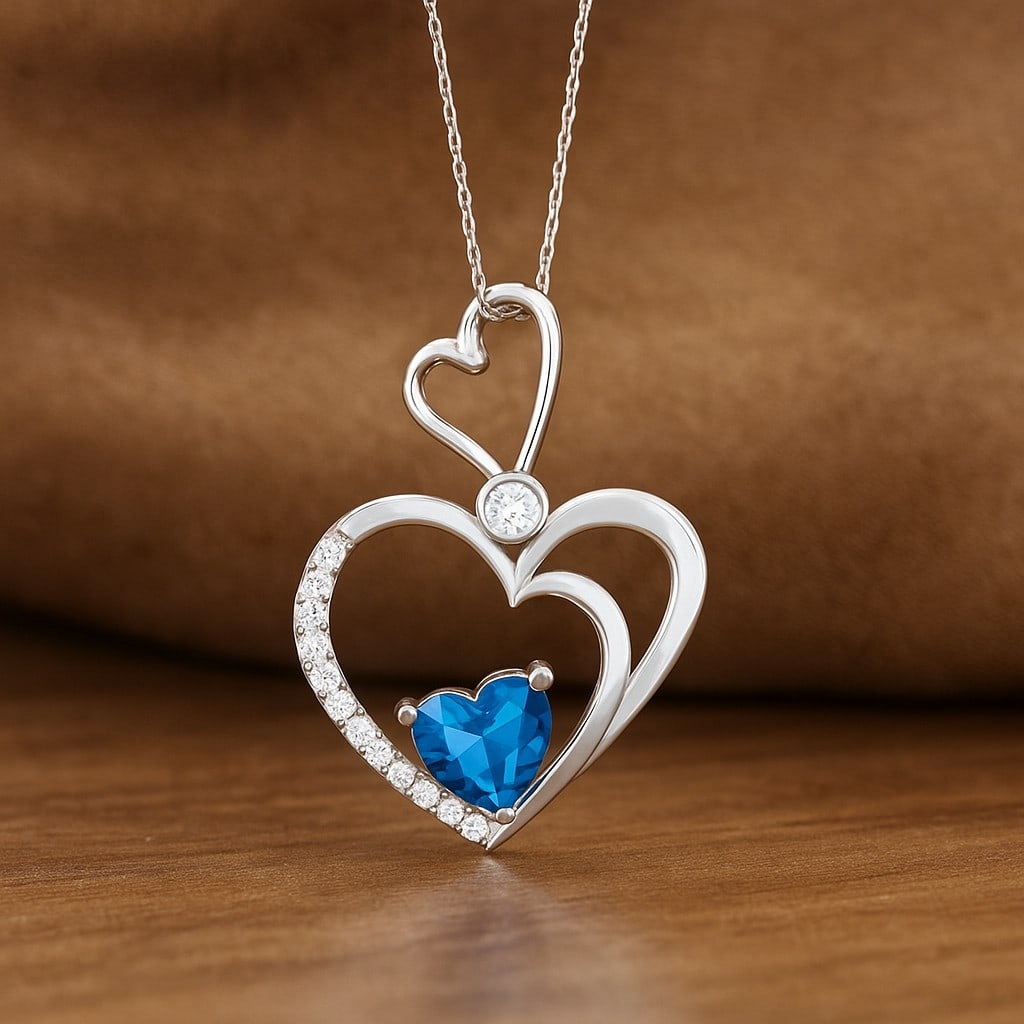 Natural Swiss Blue Topaz & Diamond 92.5 Sterling Silver Pendant with Chain: Natural Swiss Blue Topaz & Diamond 92.5 Sterling Silver Pendant with Chain Gemstone Shape : Heart Gemstone Size : 6 MM Gemstone Quantity : 1 Piece Diamond Type : Lab Grown Diamond Shape : Round