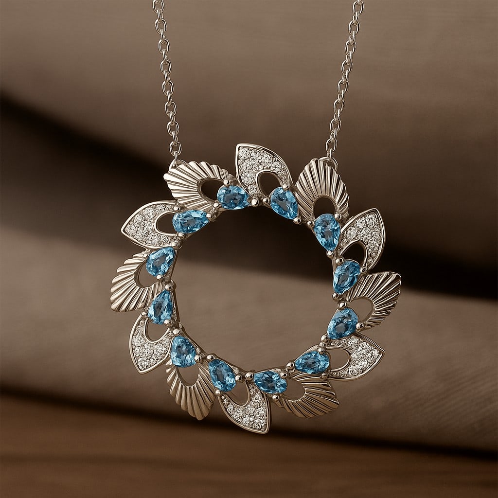 Natural Aquamarine & Diamond 92.5 Sterling Silver Pendant with Chain: Natural Aquamarine & Diamond 92.5 Sterling Silver Pendant with Chain Gemstone Shape : Pear Gemstone Size : 3x2 MM Gemstone Quantity : 12 Pieces Diamond Type : Lab Grown Diamond Shape : Round Di