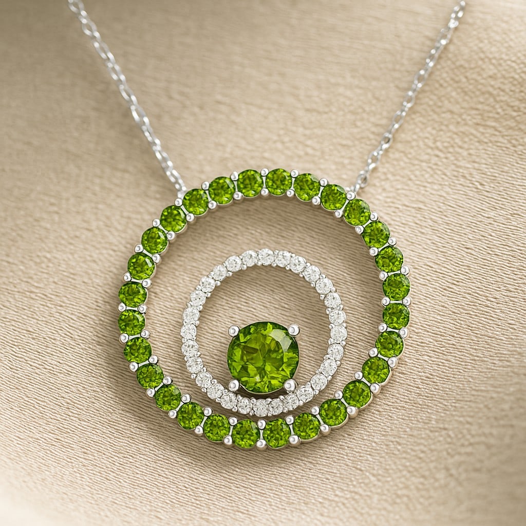 Natural Peridot & Diamond 92.5 Sterling Silver Necklace (1 of 7)