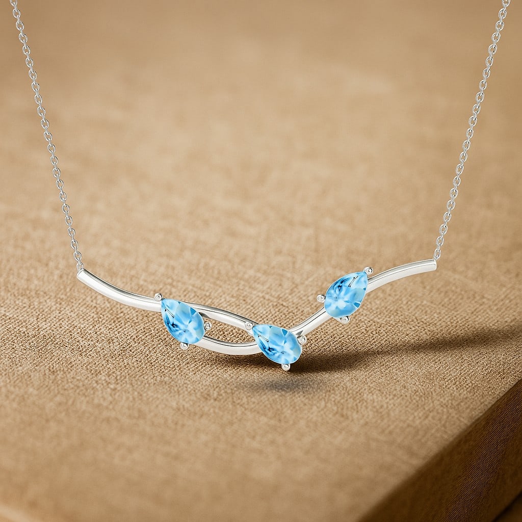 Natural Aquamarine Gemstone 92.5 Sterling Silver Necklace: Natural Aquamarine Gemstone 92.5 Sterling Silver Necklace Gemstone Shape : Pear Gemstone Size : 3 MM Gemstone Quantity : 3 Pieces Metal : Silver Metal Purity : 92.5 Sterling Silver Pendant Leng