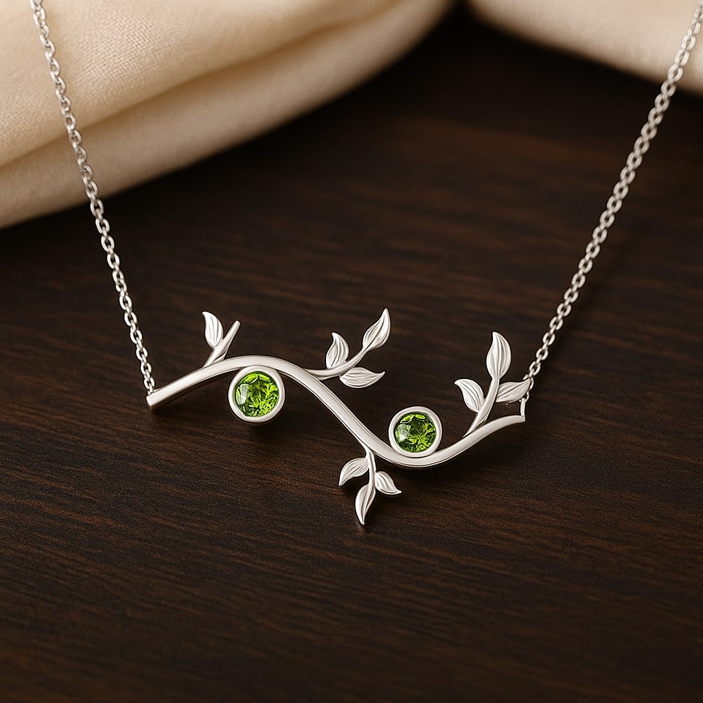 Natural Peridot Gemstone 92.5 Sterling Silver Necklace (1 of 7)