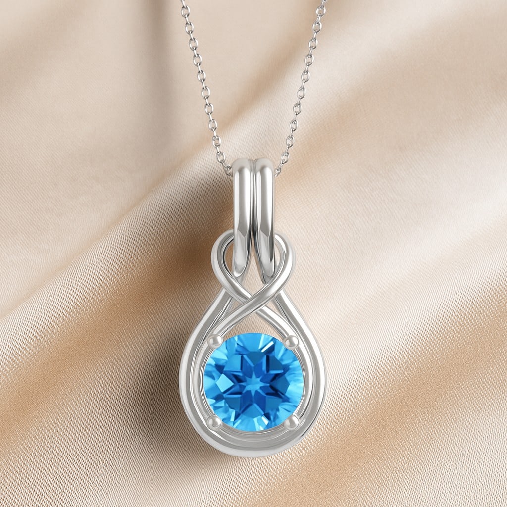 Natural Swiss Blue Topaz Gemstone 92.5 Sterling Silver Pendant with Chain: Natural Swiss Blue Topaz Gemstone 92.5 Sterling Silver Pendant with Chain Gemstone Shape : Round Gemstone Size : 7 MM Gemstone Quantity : 1 Piece Metal : Silver Metal Purity : 92.5 Sterling Silver