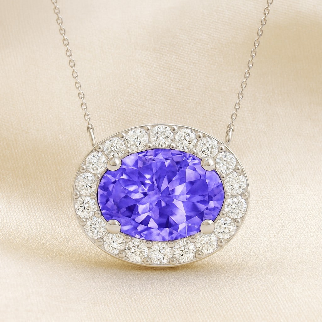 Natural Tanzanite & Diamond 92.5 Sterling Silver Pendant with Chain (1 of 7)