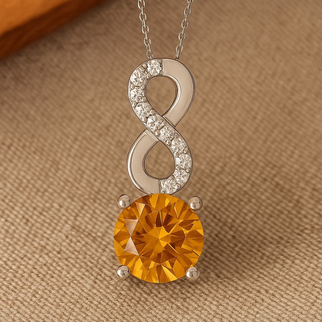 Natural Citrine & Diamond 92.5 Sterling Silver Pendant with Chain: Natural Citrine & Diamond 92.5 Sterling Silver Pendant with Chain Gemstone Shape : Round Gemstone Size : 7 MM Gemstone Quantity : 1 Piece Diamond Type : Lab Grown Diamond Shape : Round Diamond
