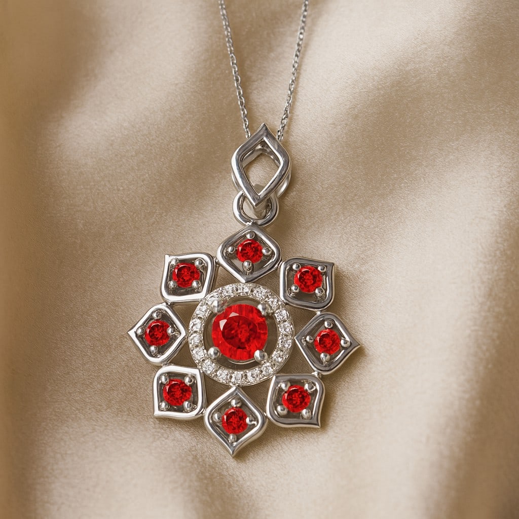 Natural Ruby & Diamond 92.5 Sterling Silver Pendant with Chain (1 of 7)