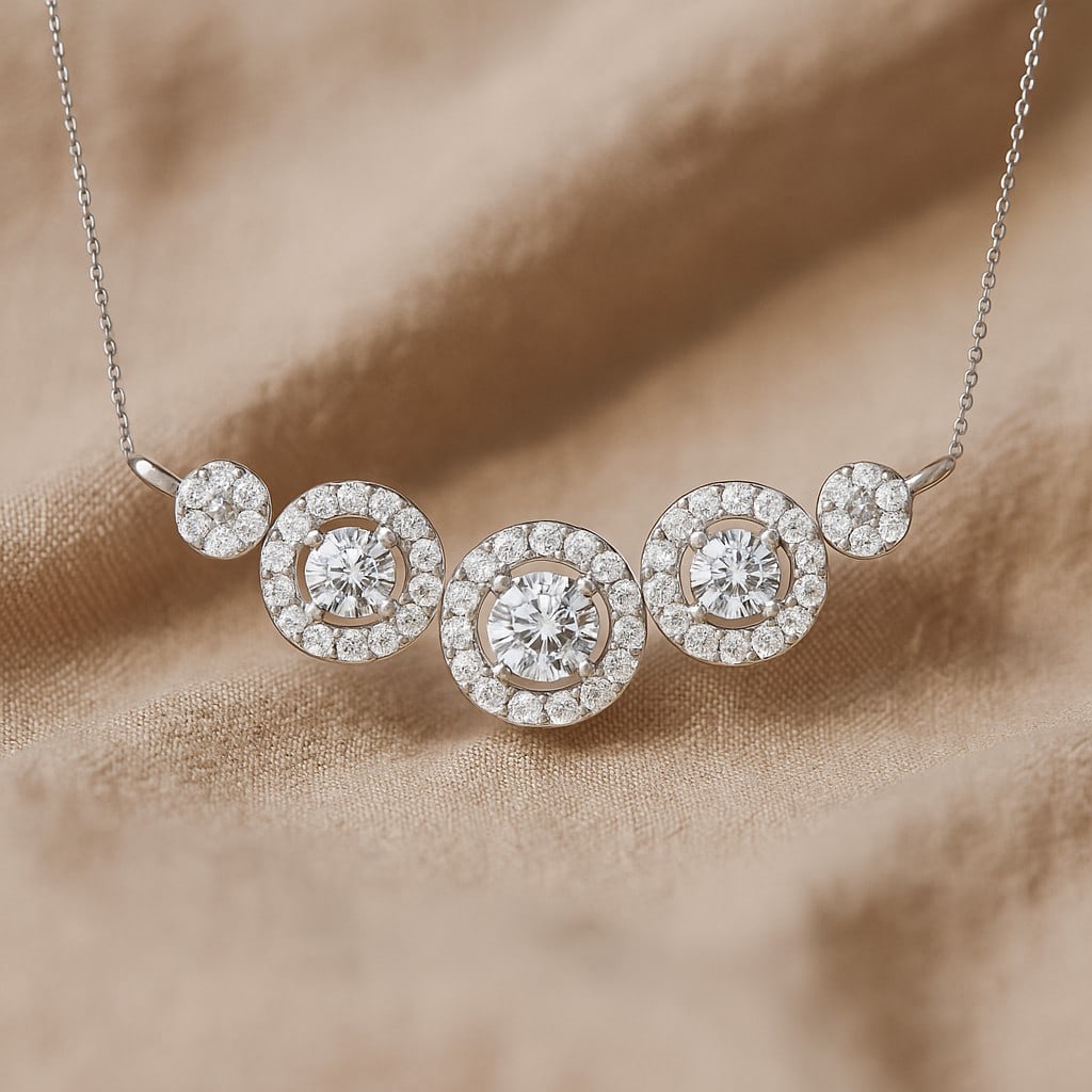 Lab Grown Diamond 92.5 Sterling Silver Necklace: Lab Grown Diamond 92.5 Sterling Silver Necklace Gemstone Shape : Round Gemstone Size : 3.5 MM, 2.8 MM Gemstone Quantity : 3 Pieces Diamond Type : Lab Grown Diamond Shape : Round Diamond Color :