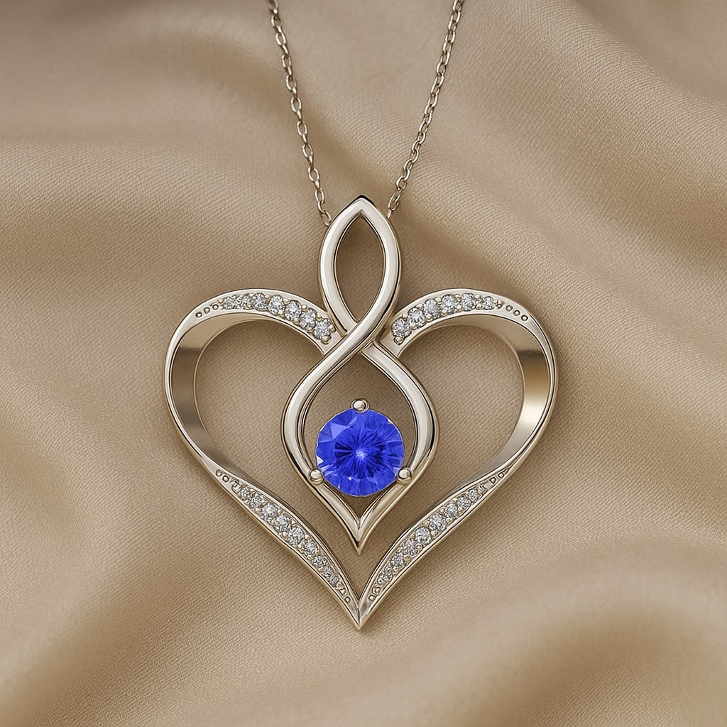 Natural Tanzanite & Diamond 92.5 Sterling Silver Pendant with Chain (1 of 7)