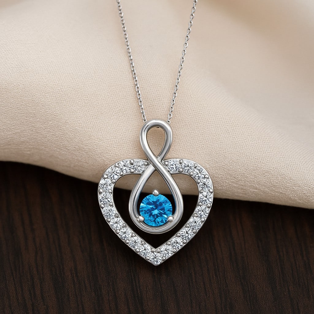 Natural Swiss Blue Topaz & Diamond 92.5 Sterling Silver Pendant with Chain: Natural Swiss Blue Topaz & Diamond 92.5 Sterling Silver Pendant with Chain Gemstone Shape : Round Gemstone Size : 3.5 MM Gemstone Quantity : 1 Piece Diamond Type : Lab Grown Diamond Shape : Round<